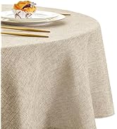DWCN Nappe Ronde Anti Tache Effet Lin Tissu Lavable et Imperméable, Beige, 140 cm Rond, Nappe Ann...