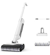 Plusieurs vues d'un aspirateur robot blanc montrant différents angles, accessoires et modes de nettoyage.