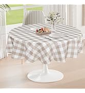 DWCN Beige Nappe Ronde à Carreaux Tissu, 140cm Rond, Lavable Anti-Taches Imperméable pour l'extér...