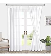 DWCN Lot de 2 rideaux en voile avec galon fronceur, aspect lin, semi-transparents, pour salon, bl...