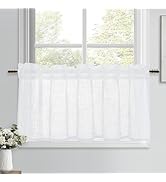 DWCN Rideau brise-bise - Aspect lin - Semi-transparent - Court - Blanc - 45 x 120 cm (H x l) - Mo...