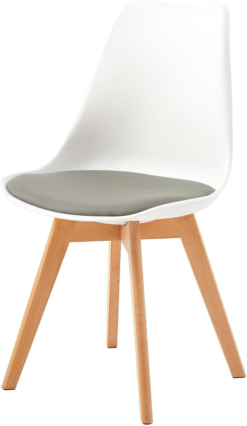 EGGREE - Lot de 8 chaises scandinaves - bois hêtre - assise cuir PU