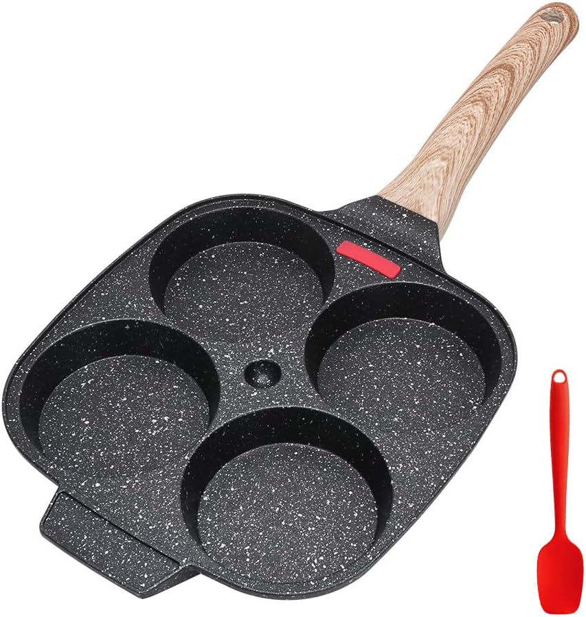 Poêle à pancakes - 4 emplacements, aluminium antiadhésif, compatible gaz/induction, petit-déjeuner