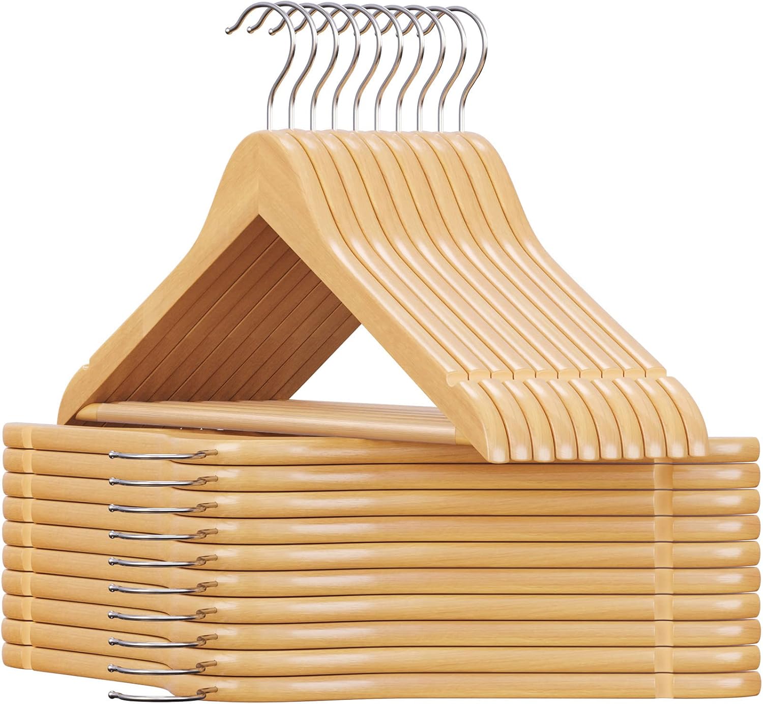 SONGMICS - Cintres bois lot de 20 - encoches antiglisse, barre pantalon, crochet 360°, CRW001-20