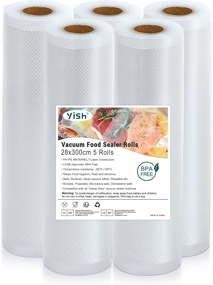 YISH - rouleaux sous vide alimentaires - 28x300cm - sans BPA, lot de 5