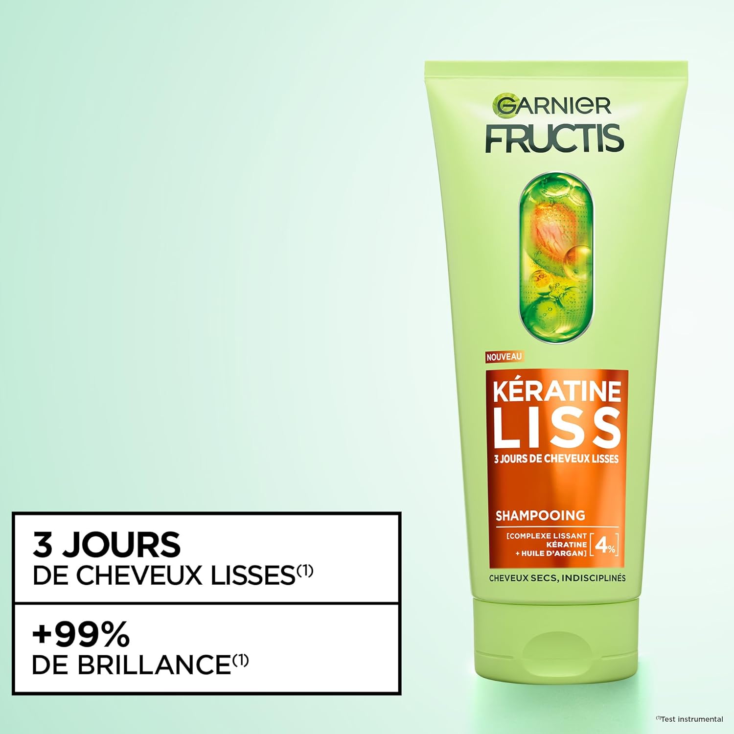 Garnier - Fructis Kératine Liss - routine 3 soins lissants, kératine végétale, huile d'argan, anti-frisottis