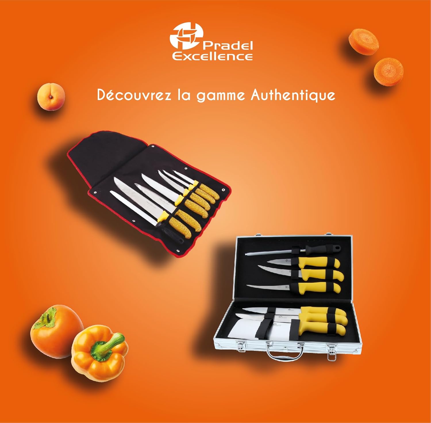 Pradel - Excellence série - couteaux inox, manches jaunes, 8 pièces - PCOT005009
