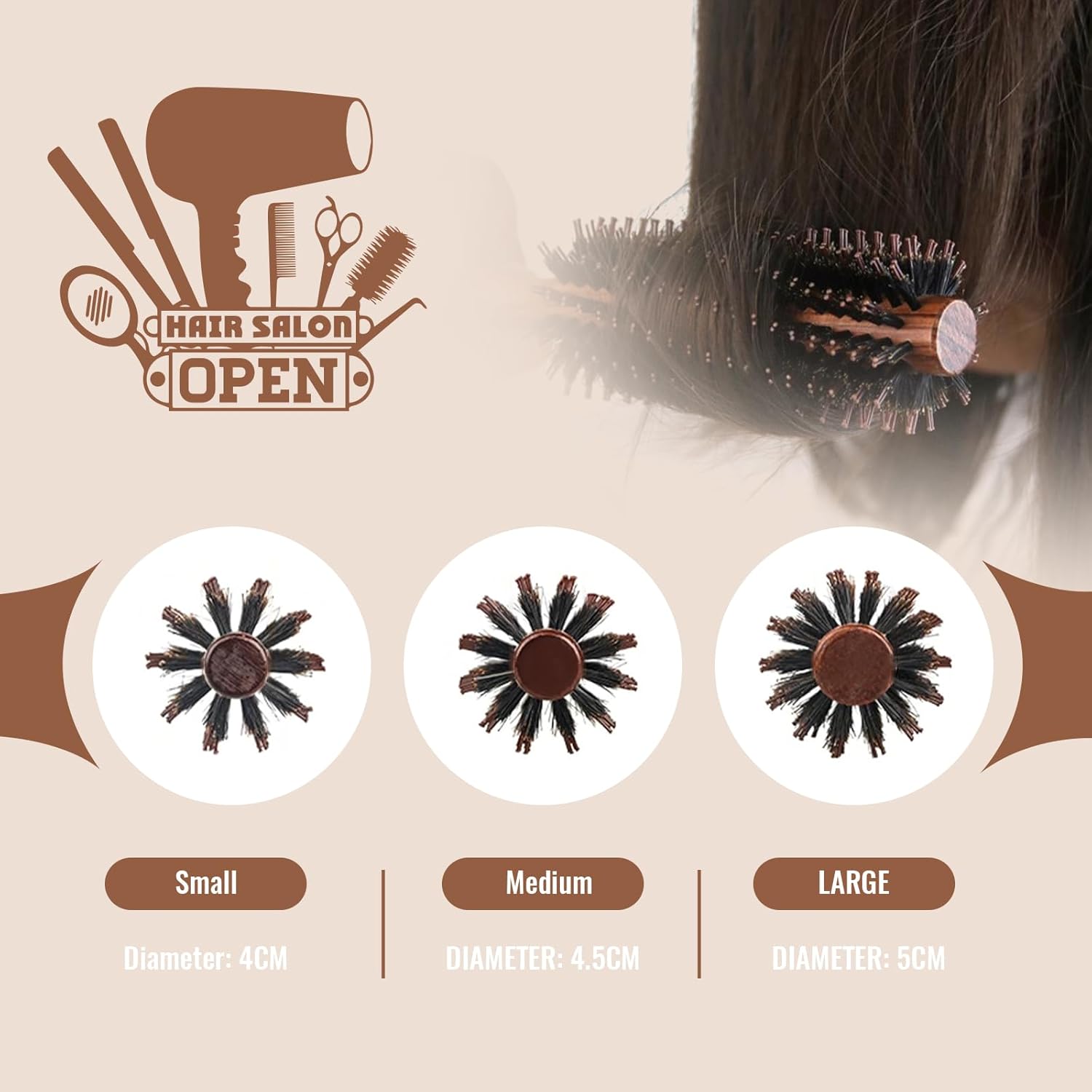 Brosse ronde - poils de sanglier - coiffage et séchage efficaces