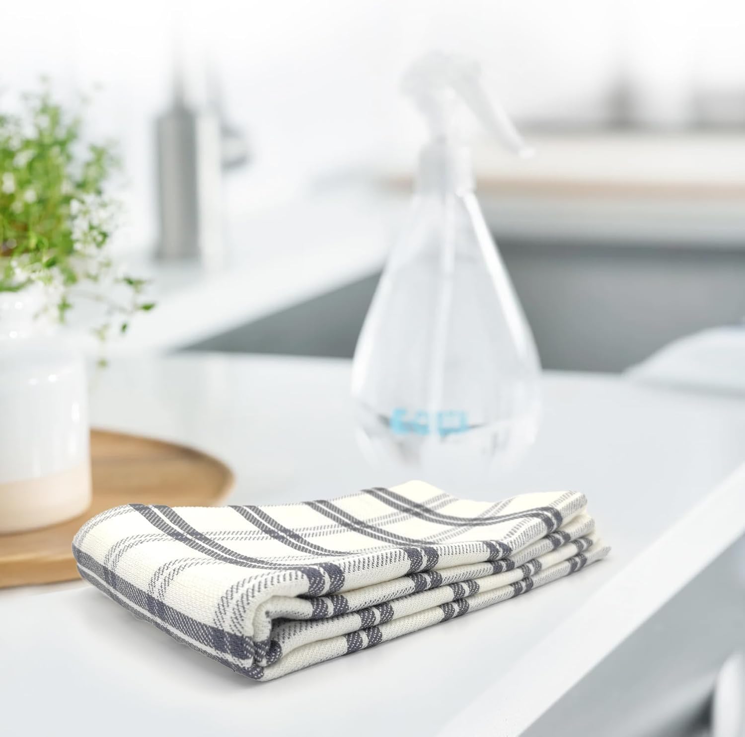 LivinEase - torchons de cuisine, lot de 5, coton, super absorbants, gris