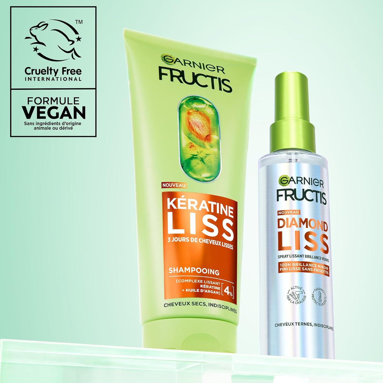 Garnier Fructis - Diamond Liss - 2 produits - Kératine, Argan, anti-frisottis