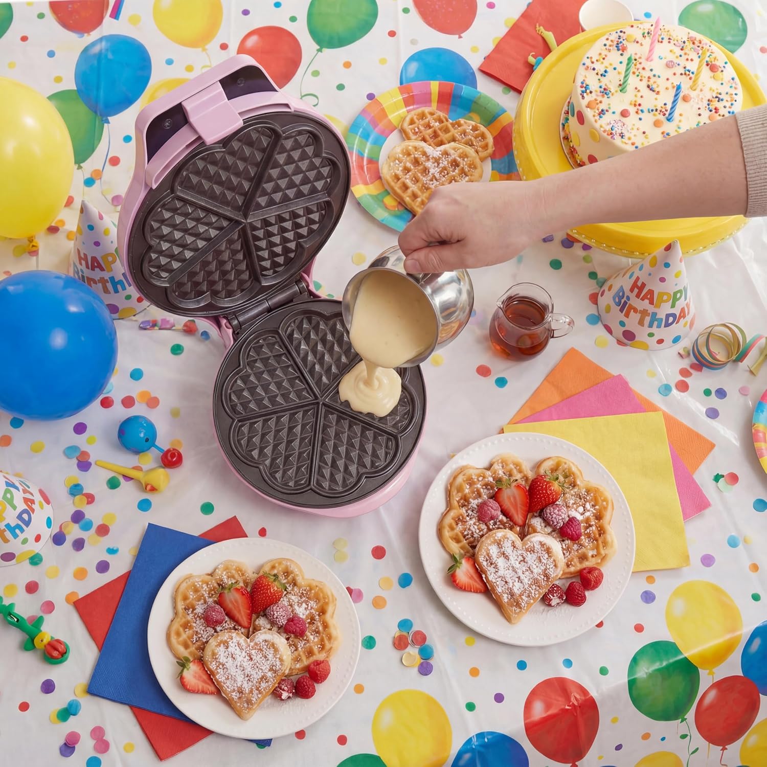 Bestron - Gaufrier rétro cœur - 700W - revêtement anti-adhésif, rose