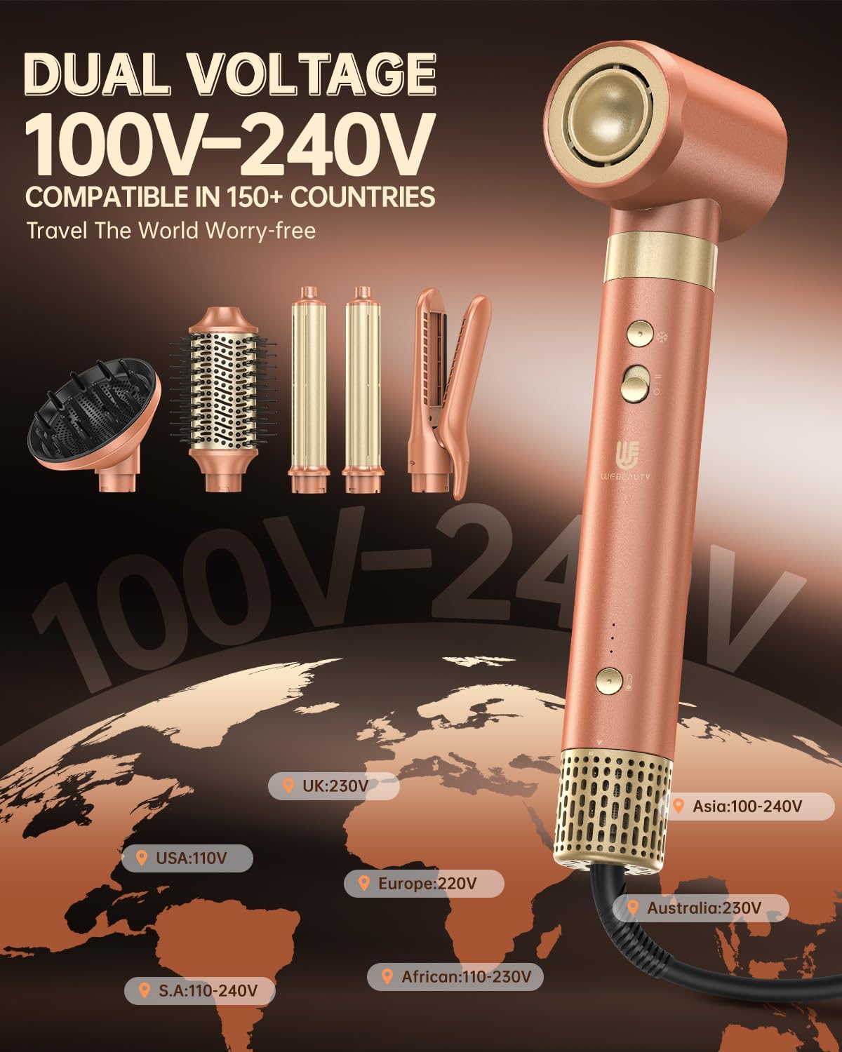 webeauty - Double Tension 7in1 - 1400W - séchage rapide, ions négatifs, brosse multifonction, 110000TR/Min