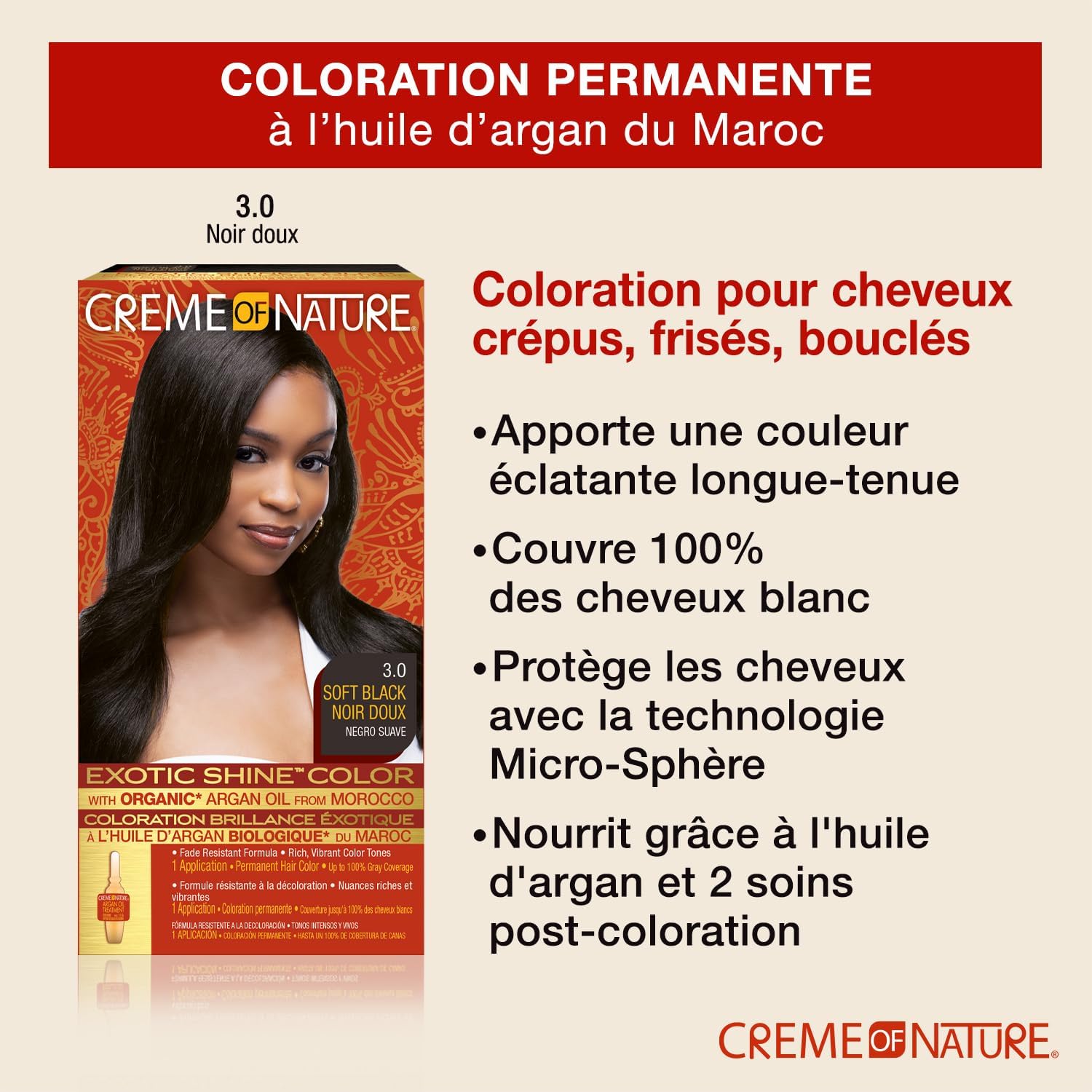 Creme of Nature - Argan Oil coloration permanente - couvre 100% cheveux blancs - 3.0 Noir doux