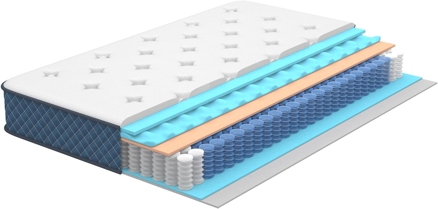 Matelas - ressorts ensachés & mémoire de forme - 160x200x25 cm - soutien moyen, respirant, durable