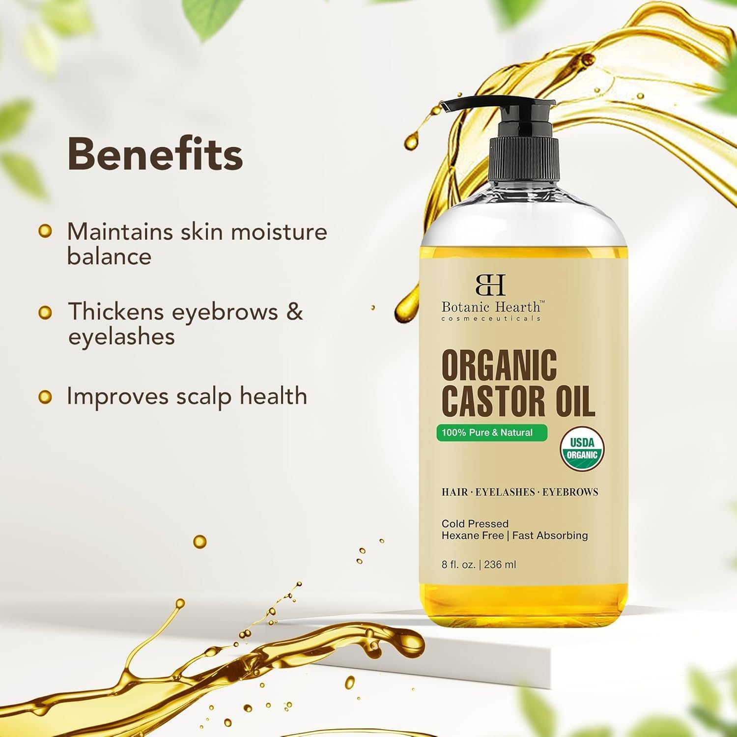 Botanic Hearth - huile de massage, 236ml - ricin bio, détente, tous types de peau