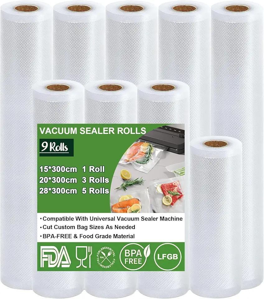 Sac sous vide alimentaire - rouleaux 15x1/20x3/28x5x300cm - sans BPA, certification FDA LFGB