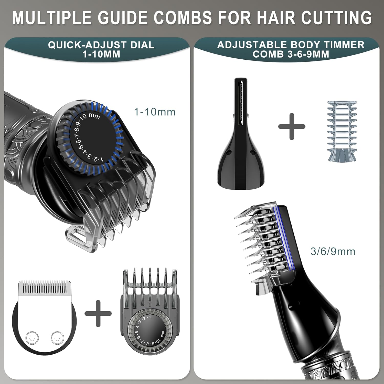 Surker – Tondeuse Barbe 7 en 1 – Lame T, coupe 0 mm, précision, gris