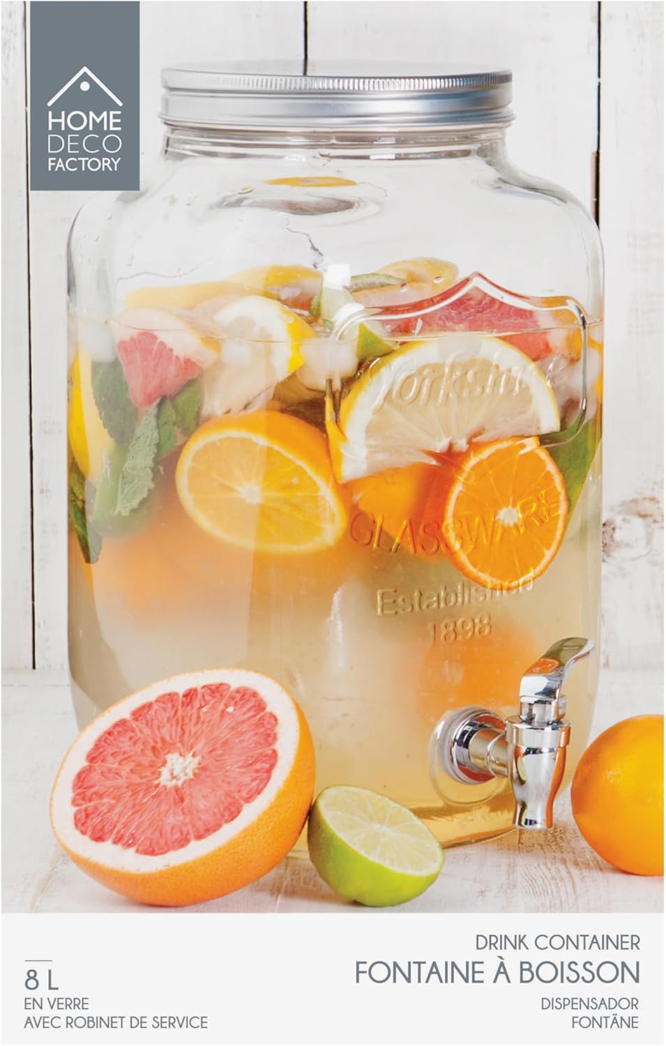 Home Deco Factory - Fontaine verre 8L, large ouverture, robinet, KV7177