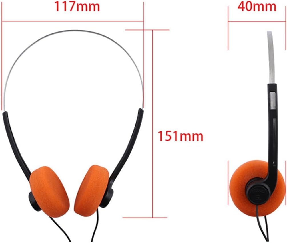 Casque supra-auriculaire rétro - léger, stéréo Hi-Fi, orange, compatible téléphones/Walkman