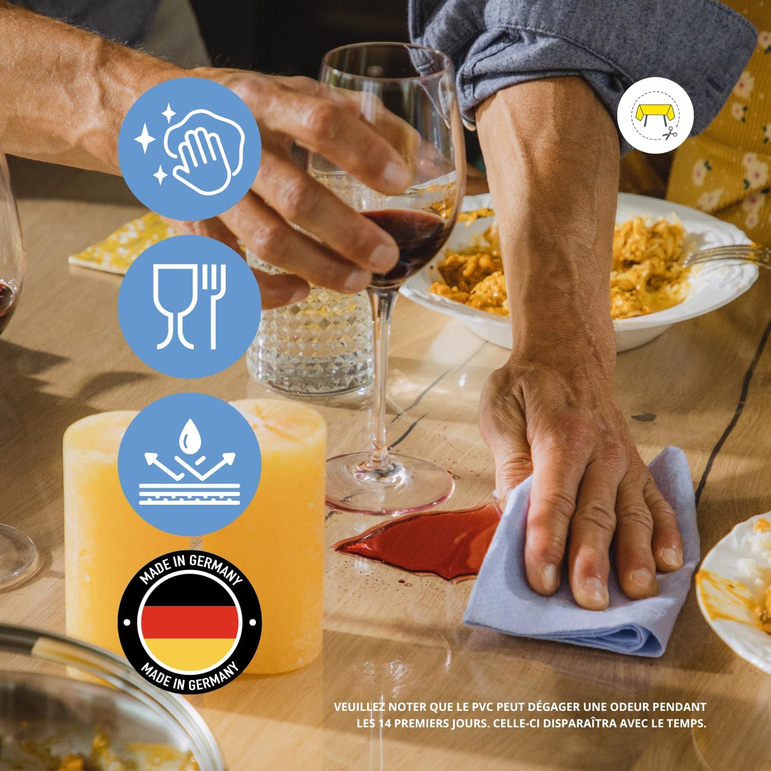 Nappe transparente ronde – 90 cm – épaisseur 3mm, anti-tache, lavable