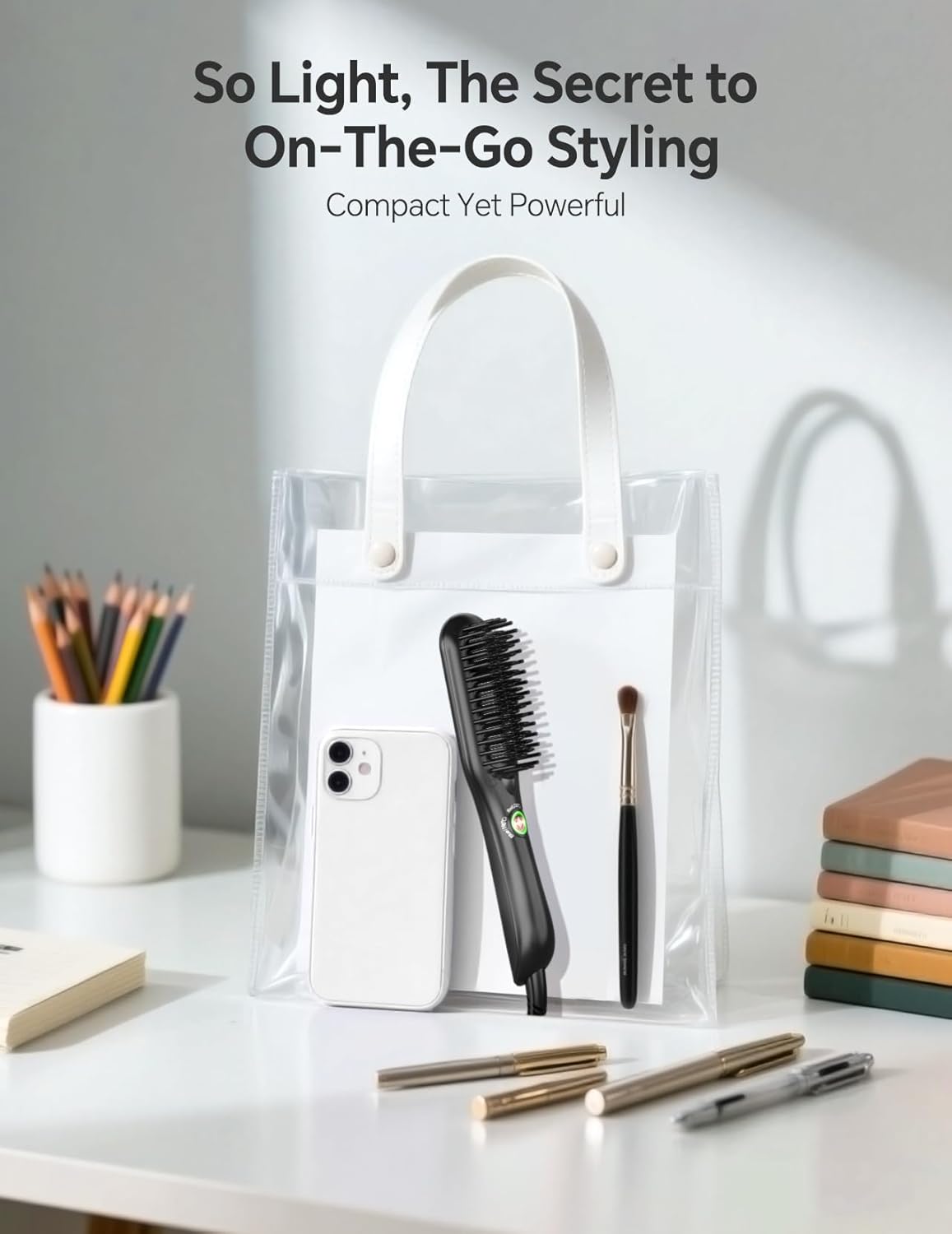 LANDOT - Mini Brosse Lissante - Compacte - Céramique ionique, cheveux courts à mi-longs, portable