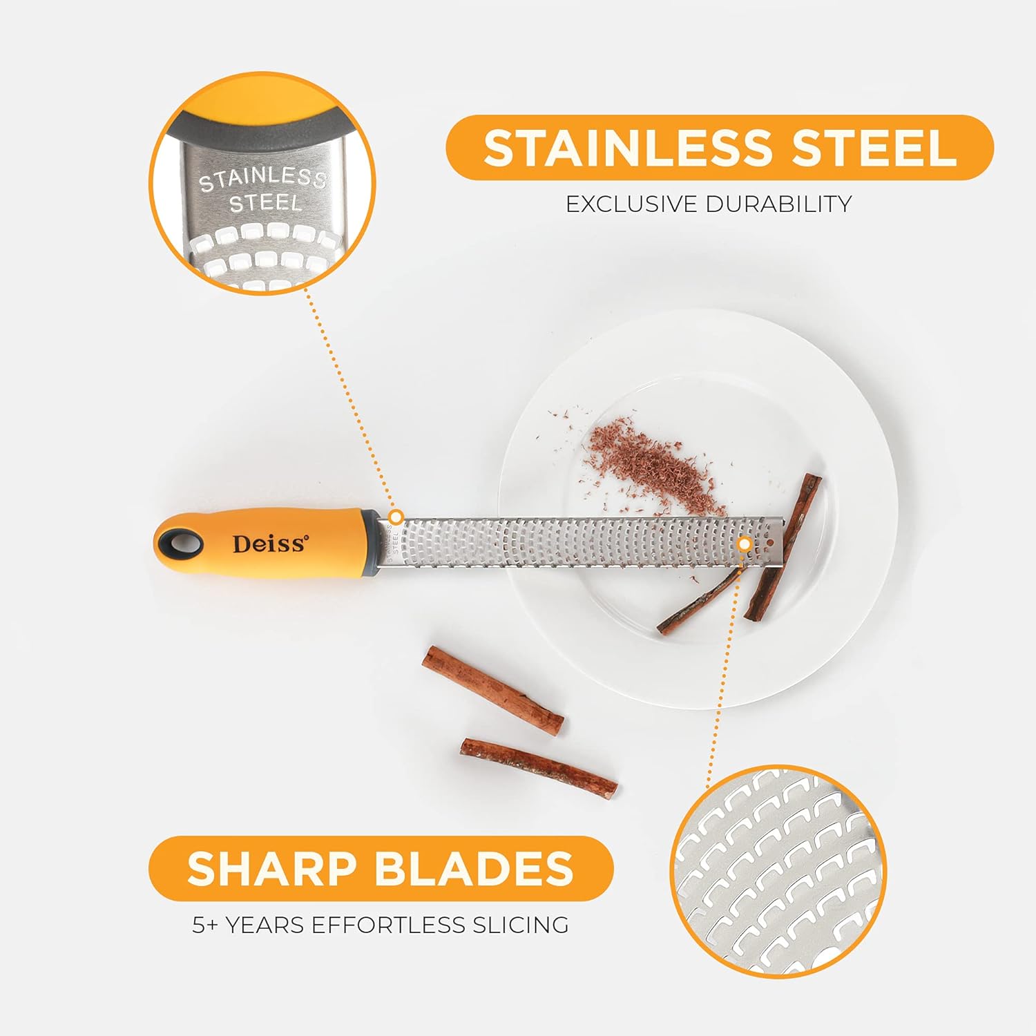 Deiss - PRO Zesteur/Râpe manuelle - inox, lave-vaisselle, multi-usages