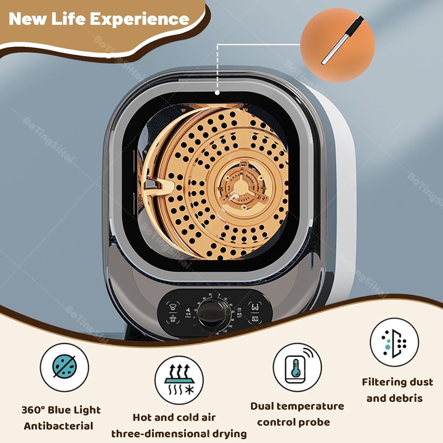 Mini sèche-linge électrique compact, cuve inox, portable, bleu