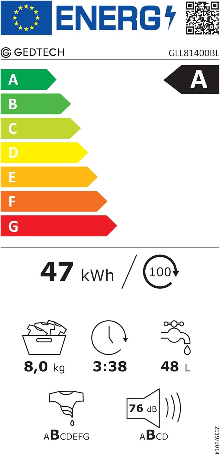 Gedtech - Lave-linge frontal 8kg, 1400tr/min, 16 programmes, classe A-10%, GLL81400BL