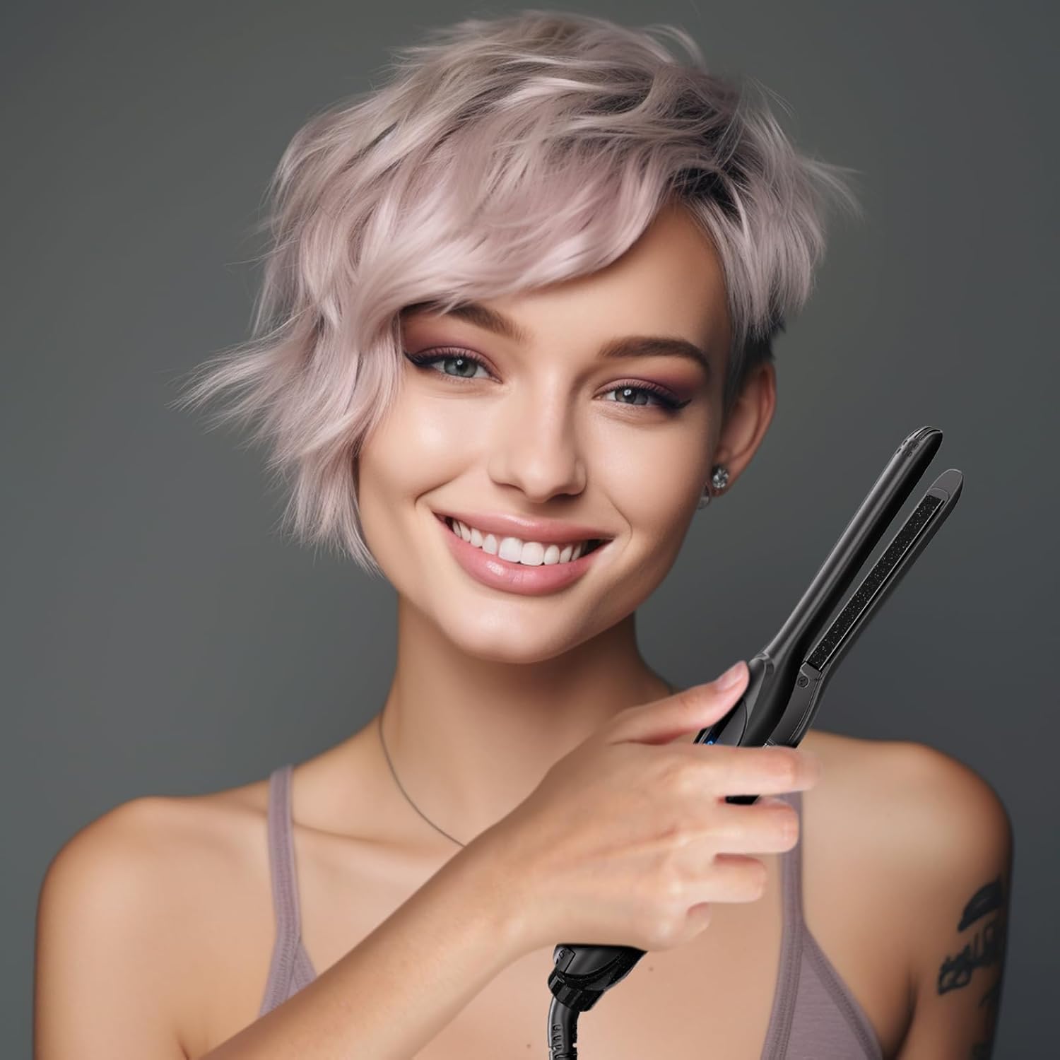 DSHOW - Mini lisseur cheveux courts - compact - double voltage, chauffe rapide, arrêt auto