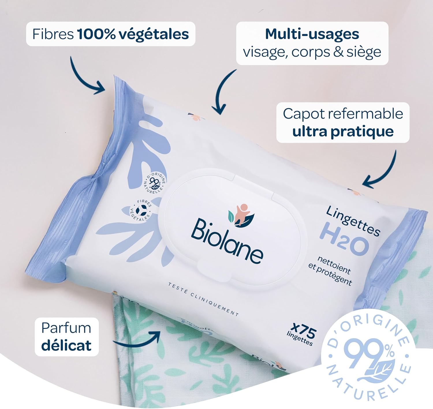 Biolane - Lingettes bébé lot 6x75 - 450 unités - nettoyage doux sans rinçage