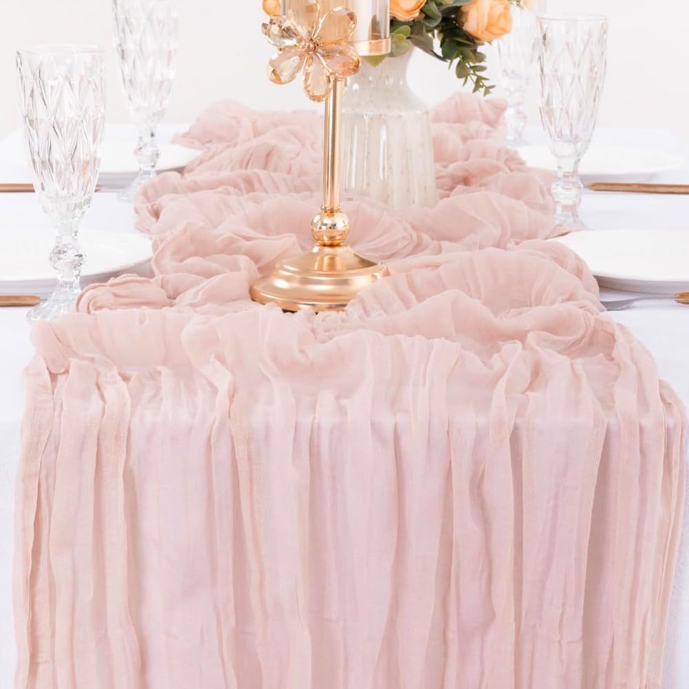 Chemin de table - Gaze de coton froissée - 90x300 cm - Style boho rustique