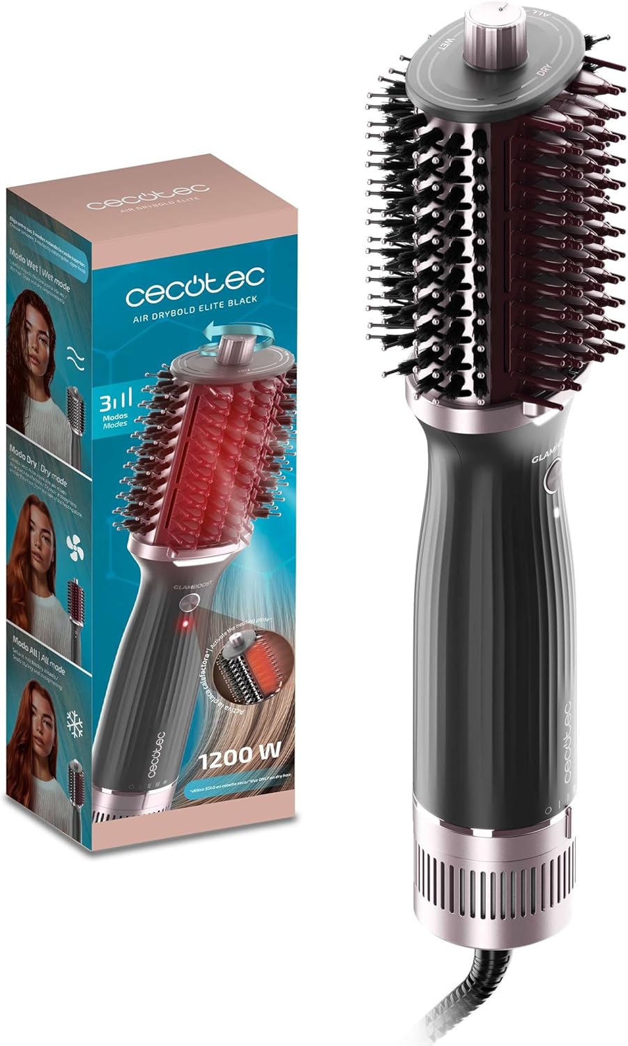 Cecotec - Air DryBold Elite Black - brosse coiffante 1200W, ionique, céramique, 3 modes