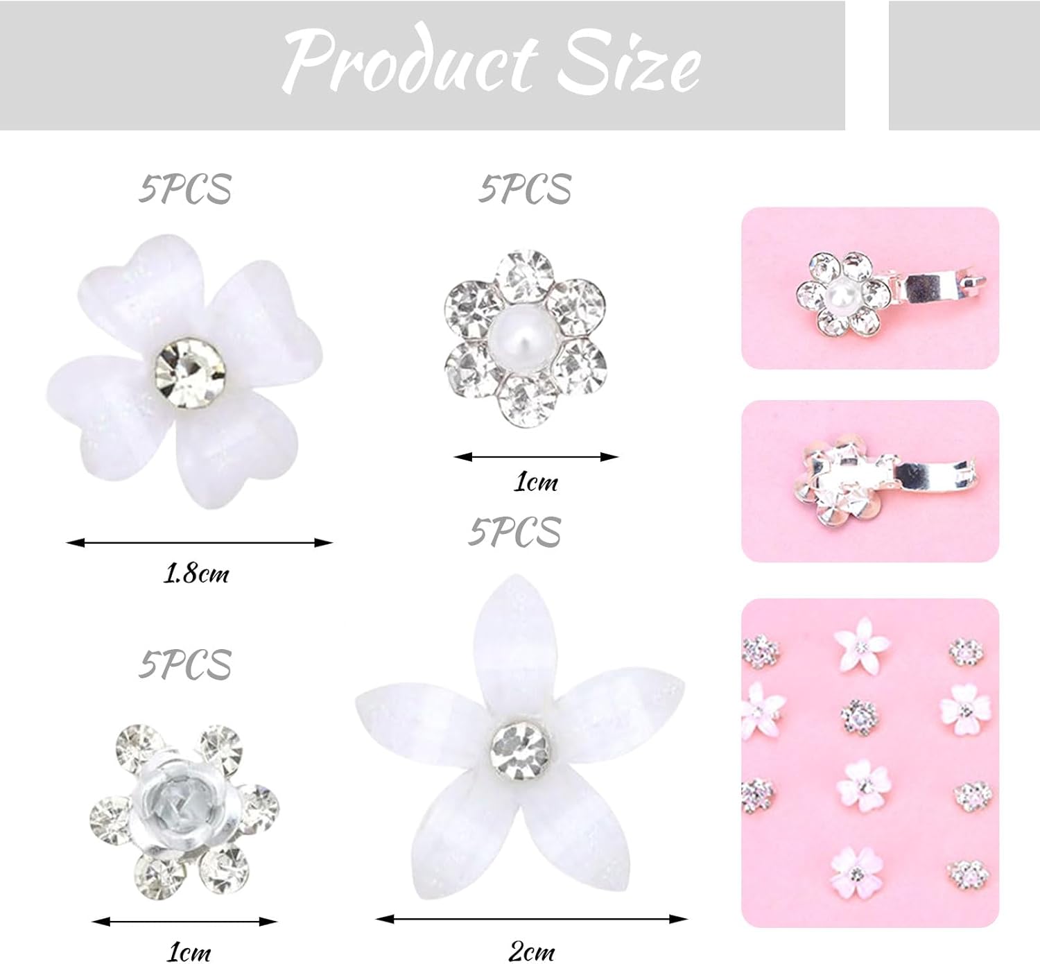 Pinces à cheveux - lot de 20 - mini fleurs strass, métal, mariage