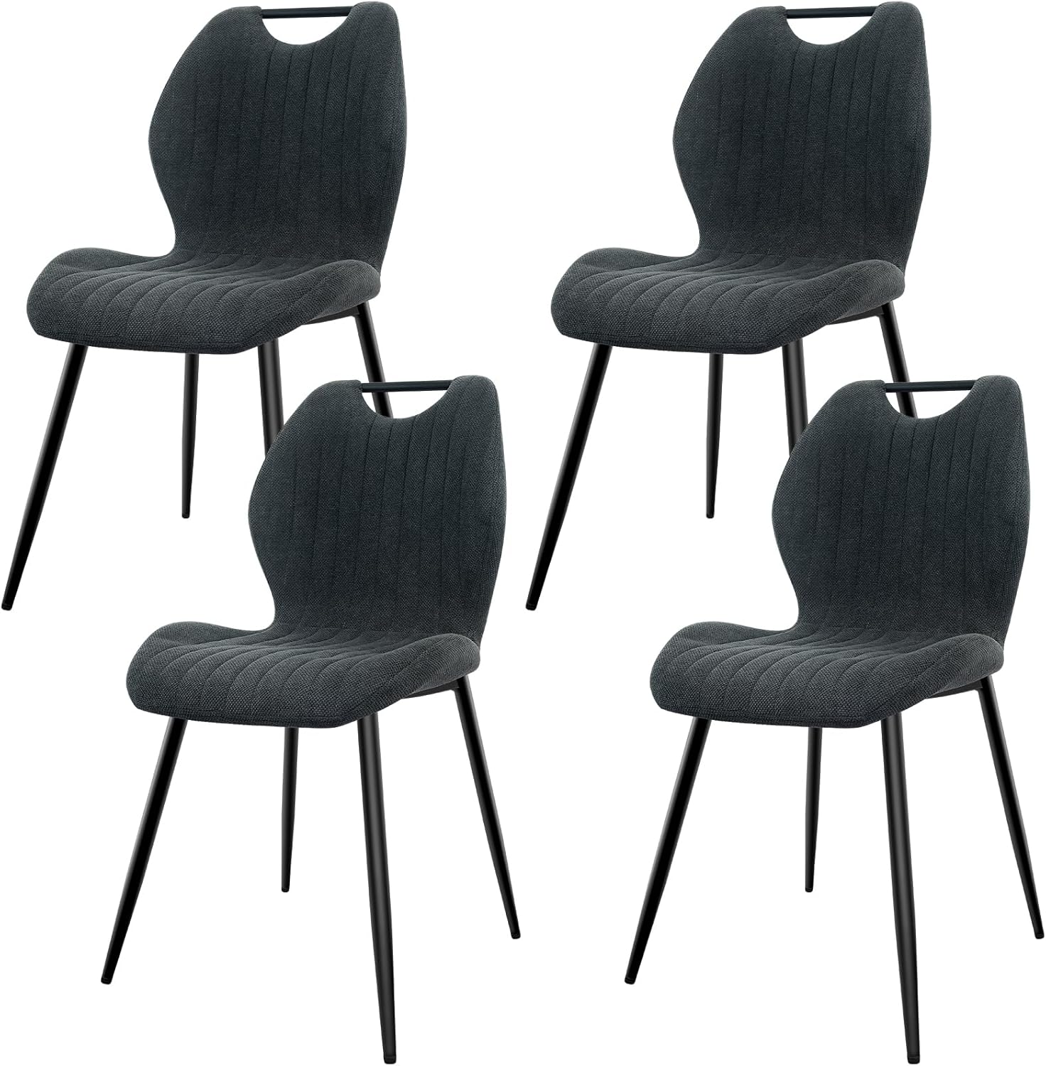 Chaises de salle à manger - lot de 4 - tissu gris foncé, pieds métal, dossier ergonomique - 47x54x85 cm