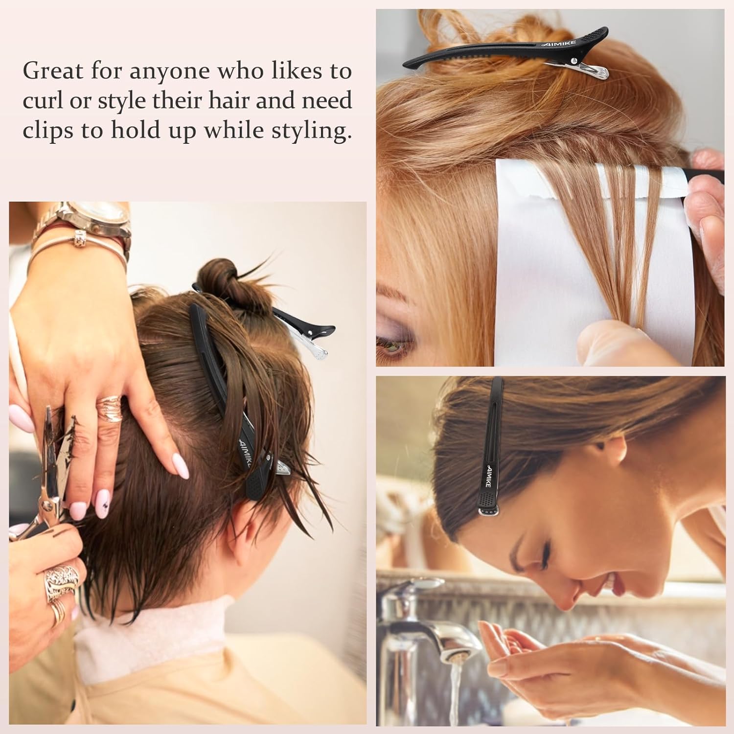 AIMIKE - Pinces à cheveux pro silicone, antidérapantes, lot de 6