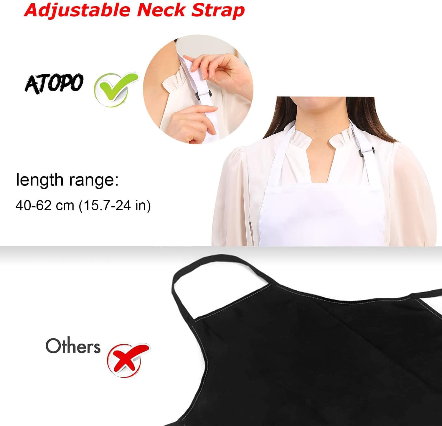 atopo - tablier chef réglable, 2 poches, étanche, blanc, lot de 4