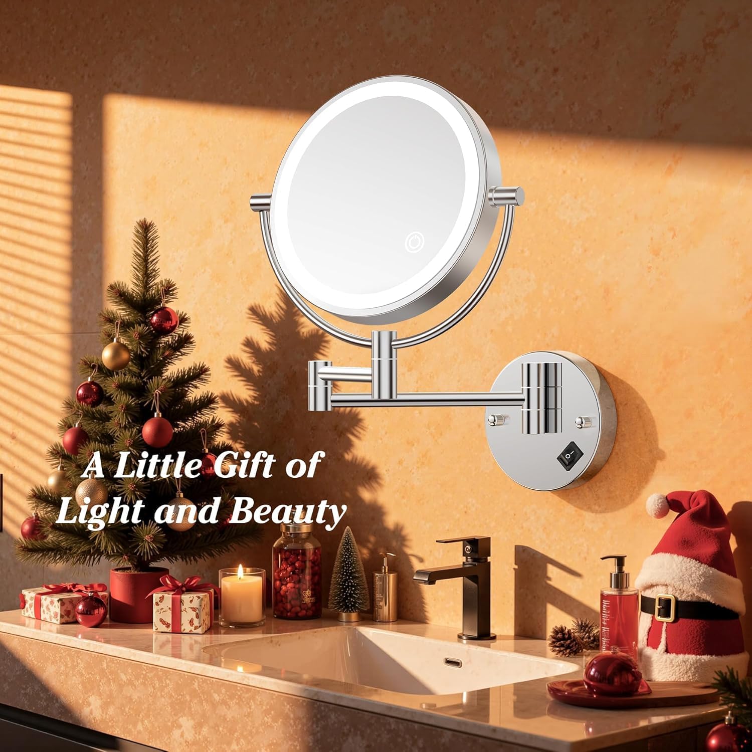 Auxmir - miroir mural série lumineuse - 8 pouces - 1X/30X grossissant, 3 couleurs, tactile, 360° pivotant, branchement E