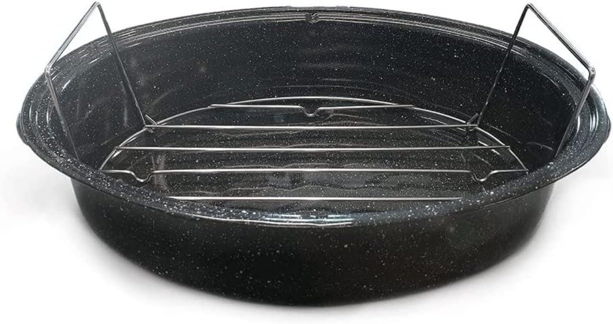 Graniteware - cocotte roaster grande capacité - acier émaillé, grille inox, livre de recettes