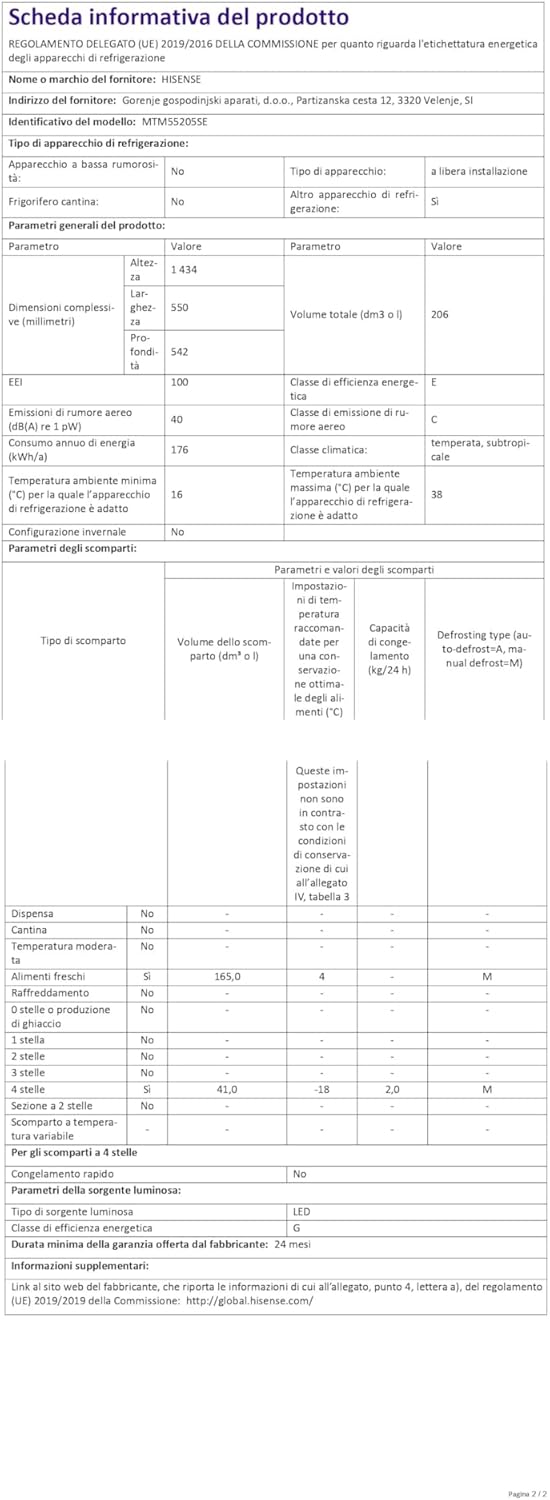 Hisense - Double Porte 206L, Argent, 143.4x54.2x55cm, MTM55205SE