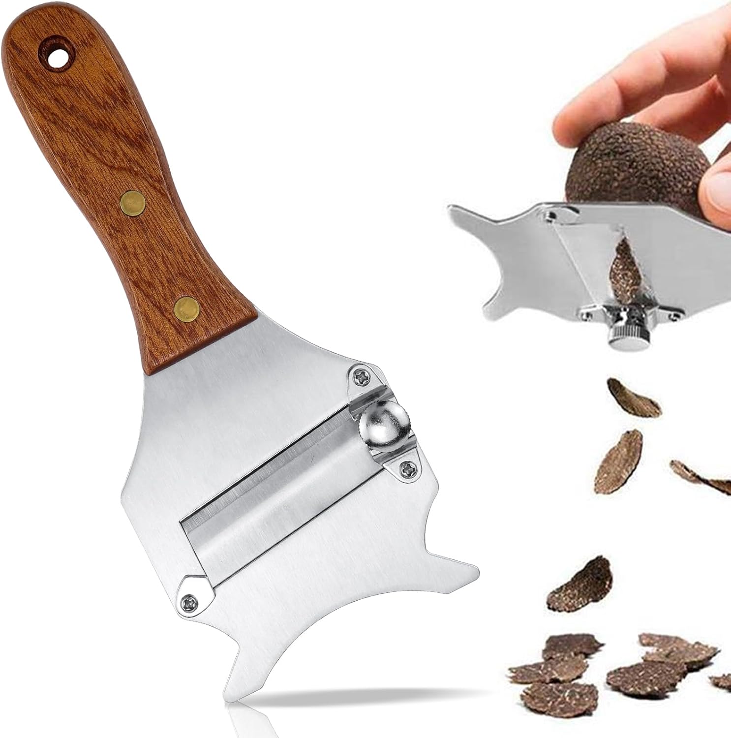 Coupe Truffe - trancheuse réglable bois et inox - idéal fromages, chocolat, légumes