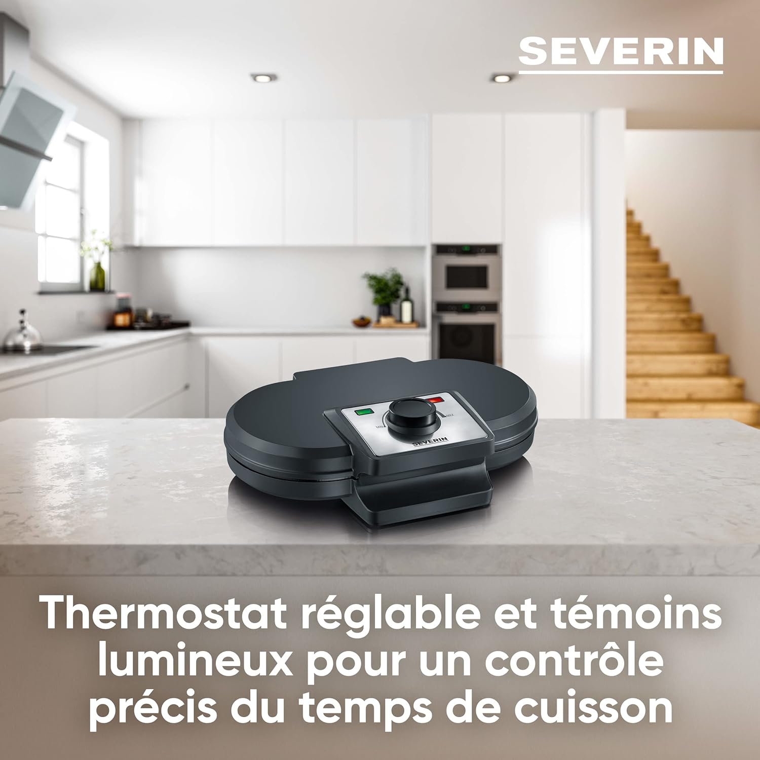 SEVERIN - Duo Compact 1200W, 2 gaufres, antiadhésif, noir WA2106