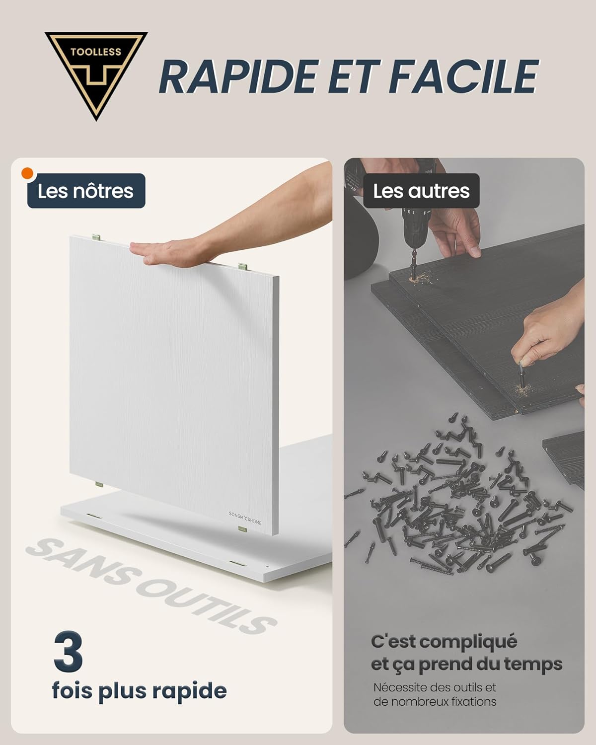 SONGMICS - Coiffeuse Toolless, rangement, étagère, blanc, montage facile LTS656W01