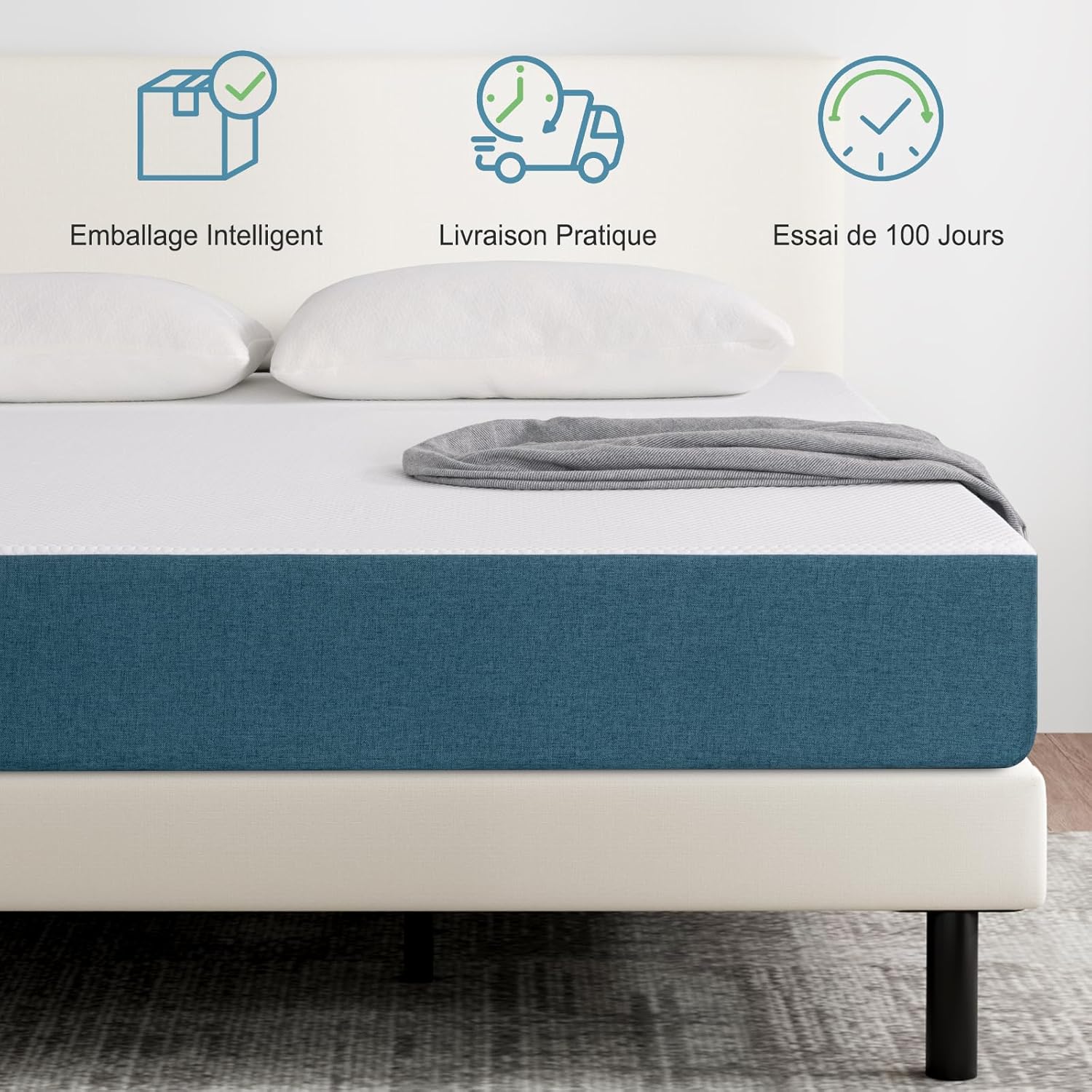 Matelas - mousse mémoire de forme réversible - 140x200 cm - soutien moyen, 22 cm de hauteur, haute densité