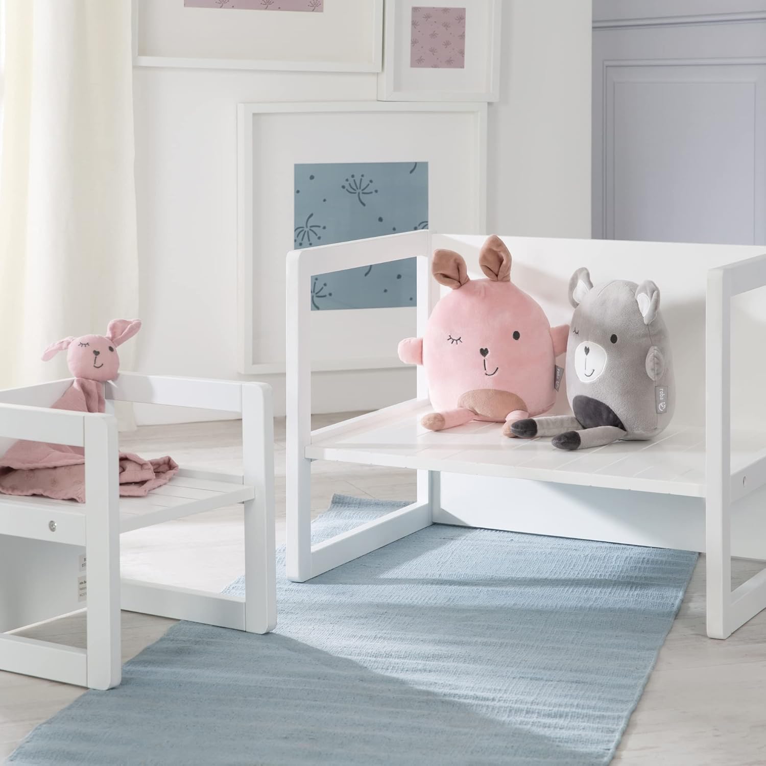 roba - Ensemble Table et Chaise enfant, 3 hauteurs, blanc, style campagne