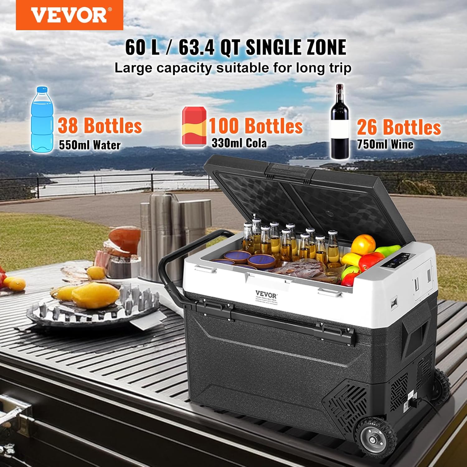 VEVOR - Réfrigérateur Portable 60L, 12V, -20°C à 20°C, roulettes