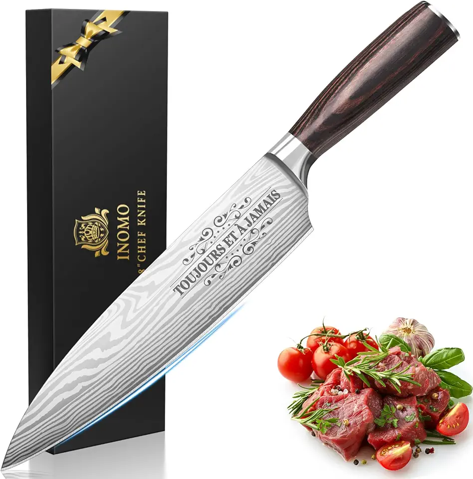 Couteau de chef personnalisé – lame inox, manche ergonomique, cadeau homme/femme, longueur 20cm