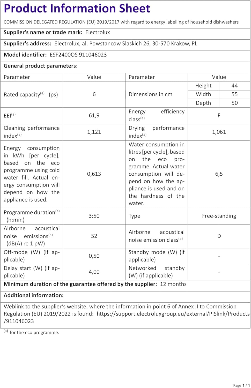Electrolux - Série 600 mini lave-vaisselle, 55 cm, 6 couverts, 6 programmes, argent - ESF2400OW