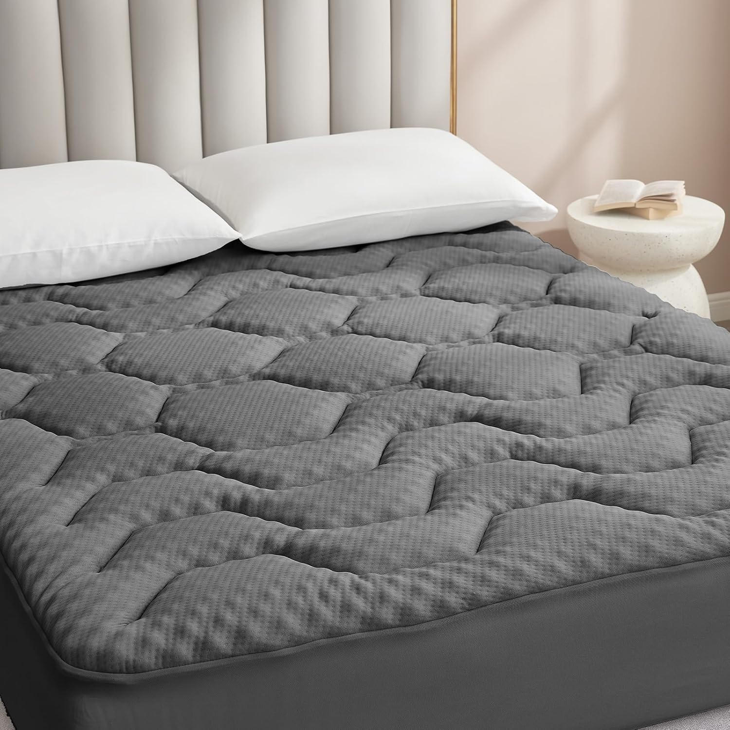 EHEYCIGA - Surmatelas mémoire de forme - 150x200 cm - fibre rafraîchissante, poche profonde, gris foncé