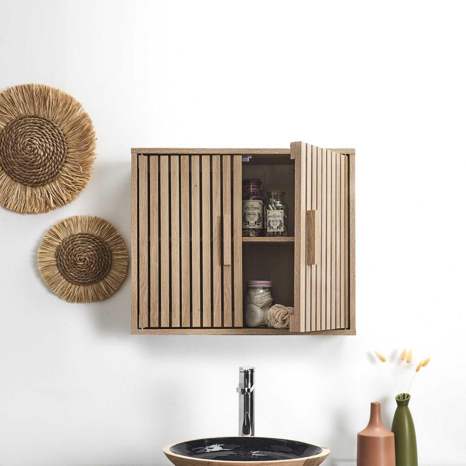 HOME DECO FACTORY - Armoire murale Natural Crush, 60x50x20cm, salle de bain, HD0221
