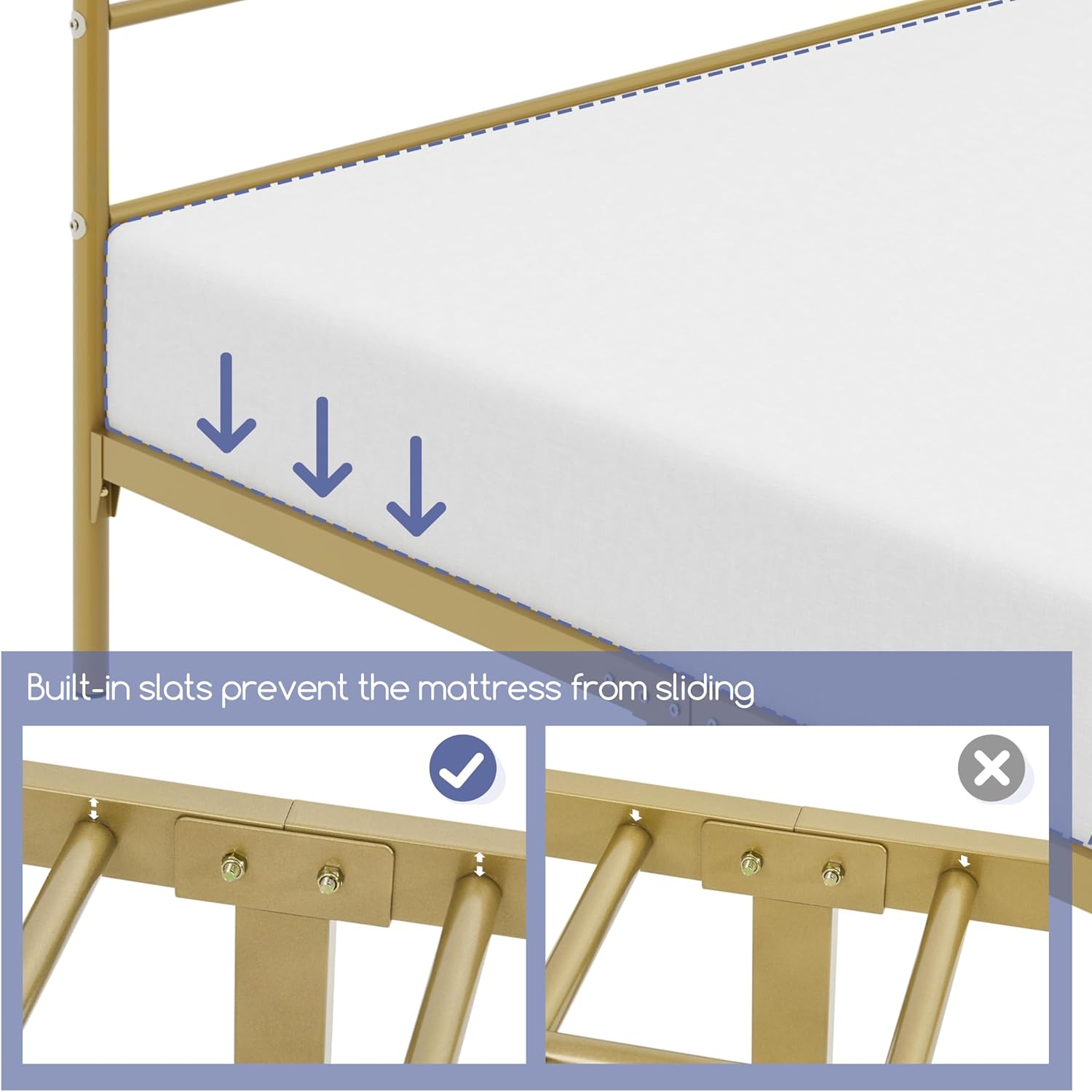 Yaheetech - lit double métal - 140x200cm - montage facile, or antique